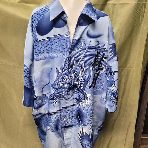 Dragon Shirt Shirt Button Down Short Sleeve/ Retro Japan Aloha Hawaiian Anime/XL - Picture 2 of 4